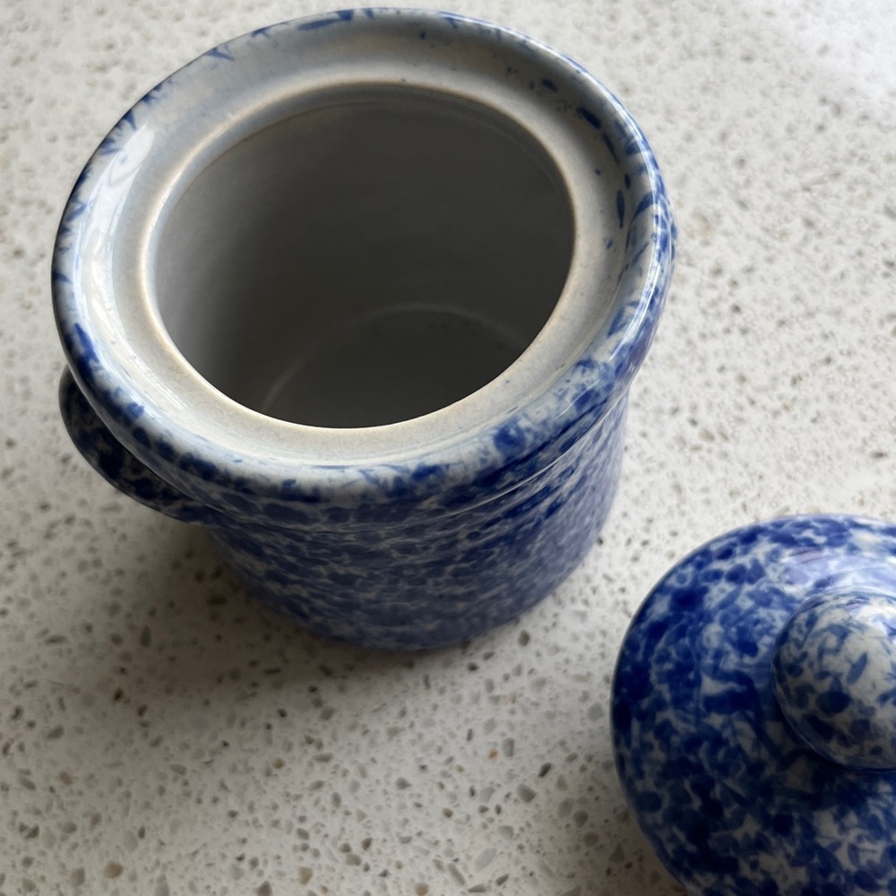 Blue Speckled Ceramic Jar with cover, for sugar, honey, salt, or... - Picture 2 of 6